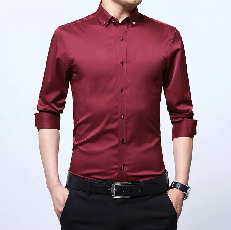 New Men's Blue Silk Long Sleeve Collar Shirt — feature 14