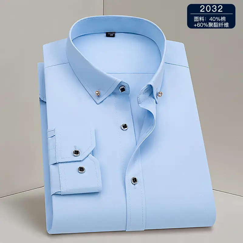 New Men's Blue Silk Long Sleeve Collar Shirt - Image 3