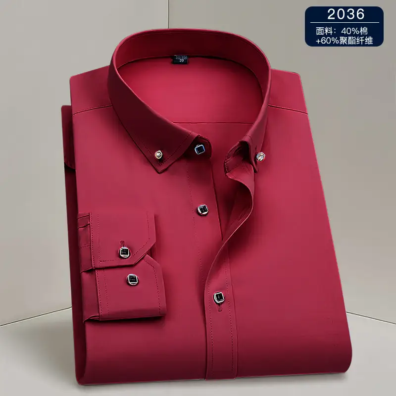 New Men's Blue Silk Long Sleeve Collar Shirt - Image 6