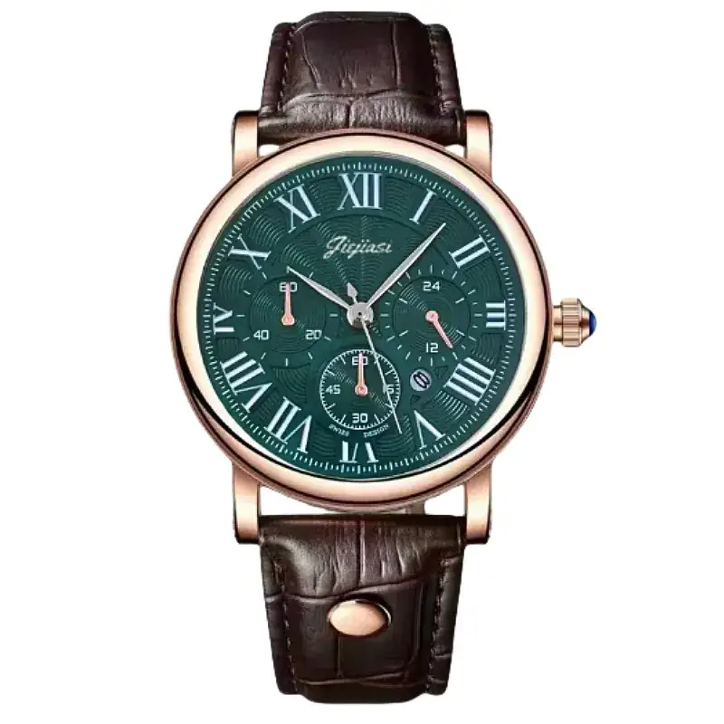 Jiejias Waterproof Luminous Calendar Men's Watch Black Leather Strap - Image 2