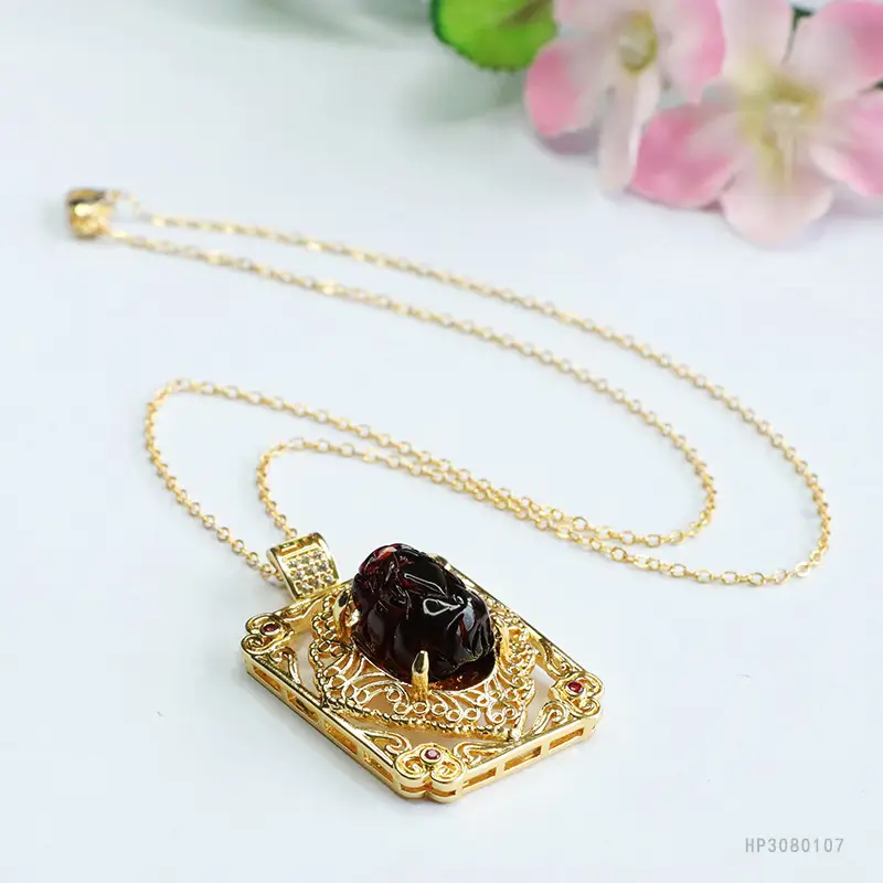 Guan Yu Natural Amber Pendant Purifying Blood Amber Pixiu Square Necklace - Image 6
