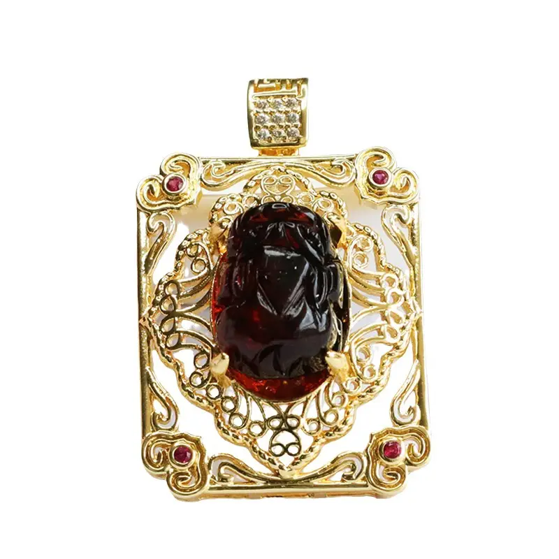 Guan Yu Natural Amber Pendant Purifying Blood Amber Pixiu Square Necklace - Image 7