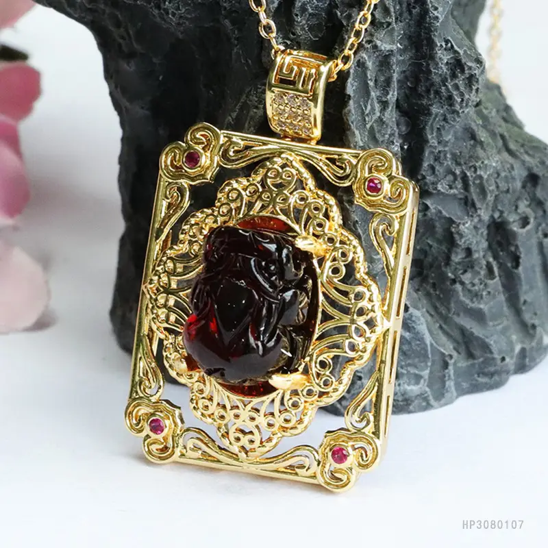 Guan Yu Natural Amber Pendant Purifying Blood Amber Pixiu Square Necklace — feature 10