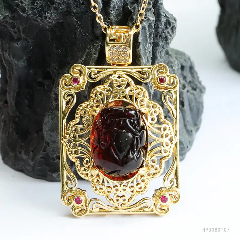 Guan Yu Natural Amber Pendant Purifying Blood Amber Pixiu Square Necklace - Image 2