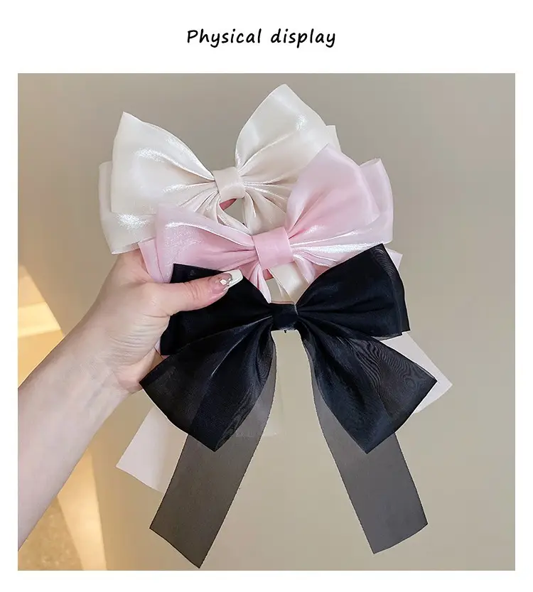 Pink & Black Silk Mesh Hairpin with Spring Clip — feature 4