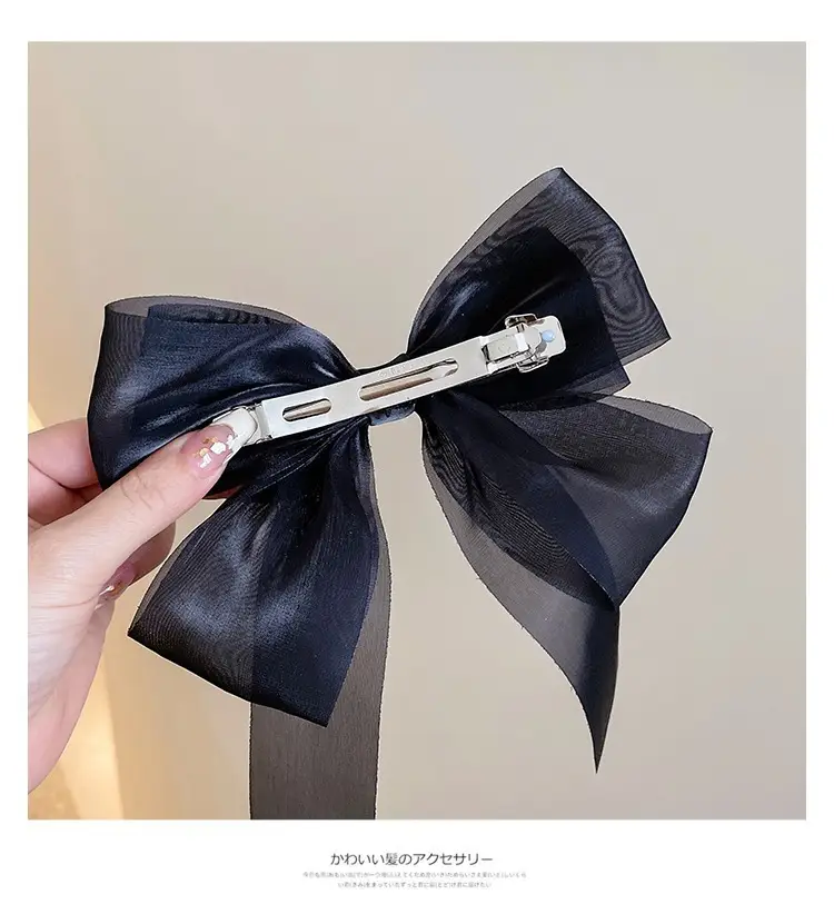 Pink & Black Silk Mesh Hairpin with Spring Clip — feature 8
