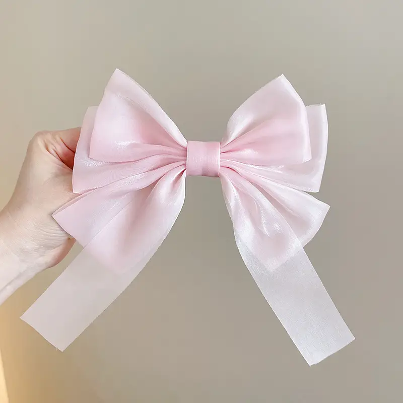 Pink & Black Silk Mesh Hairpin with Spring Clip - Image 3