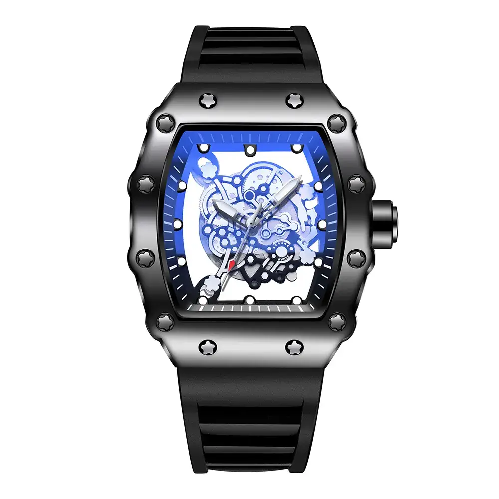 Black Mechanical Watch with Blue LED Dial for Men - Image 4