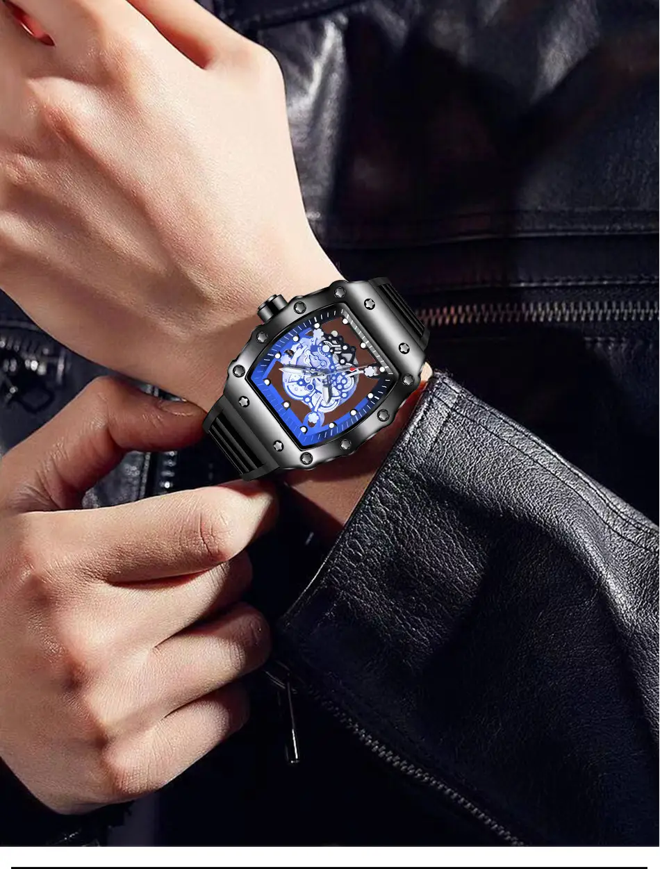 Black Mechanical Watch with Blue LED Dial for Men — feature 10