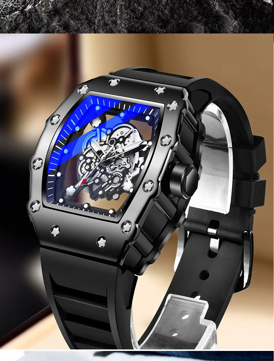 Black Mechanical Watch with Blue LED Dial for Men — feature 2