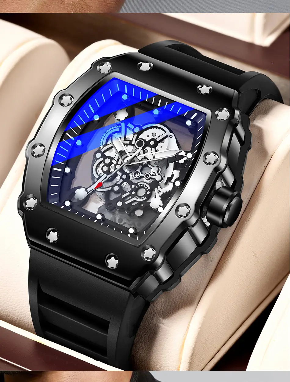Black Mechanical Watch with Blue LED Dial for Men — feature 4