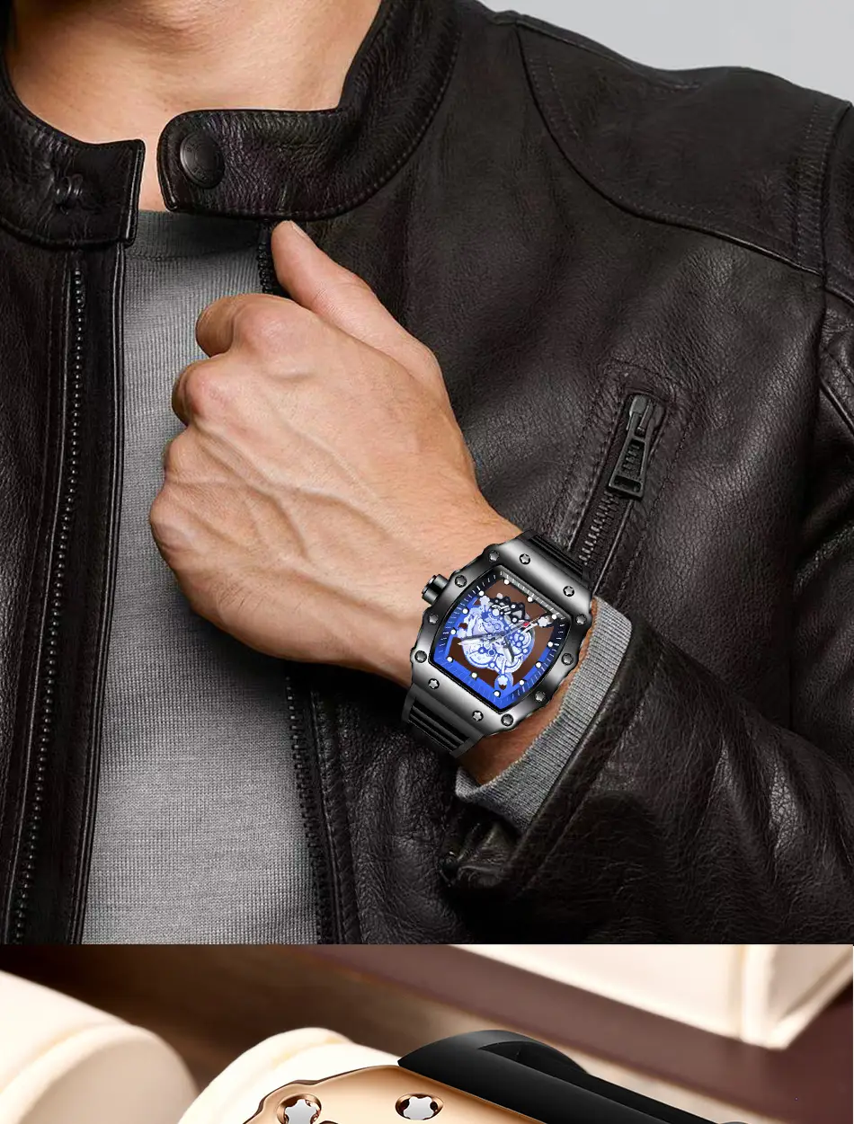 Black Mechanical Watch with Blue LED Dial for Men — feature 5
