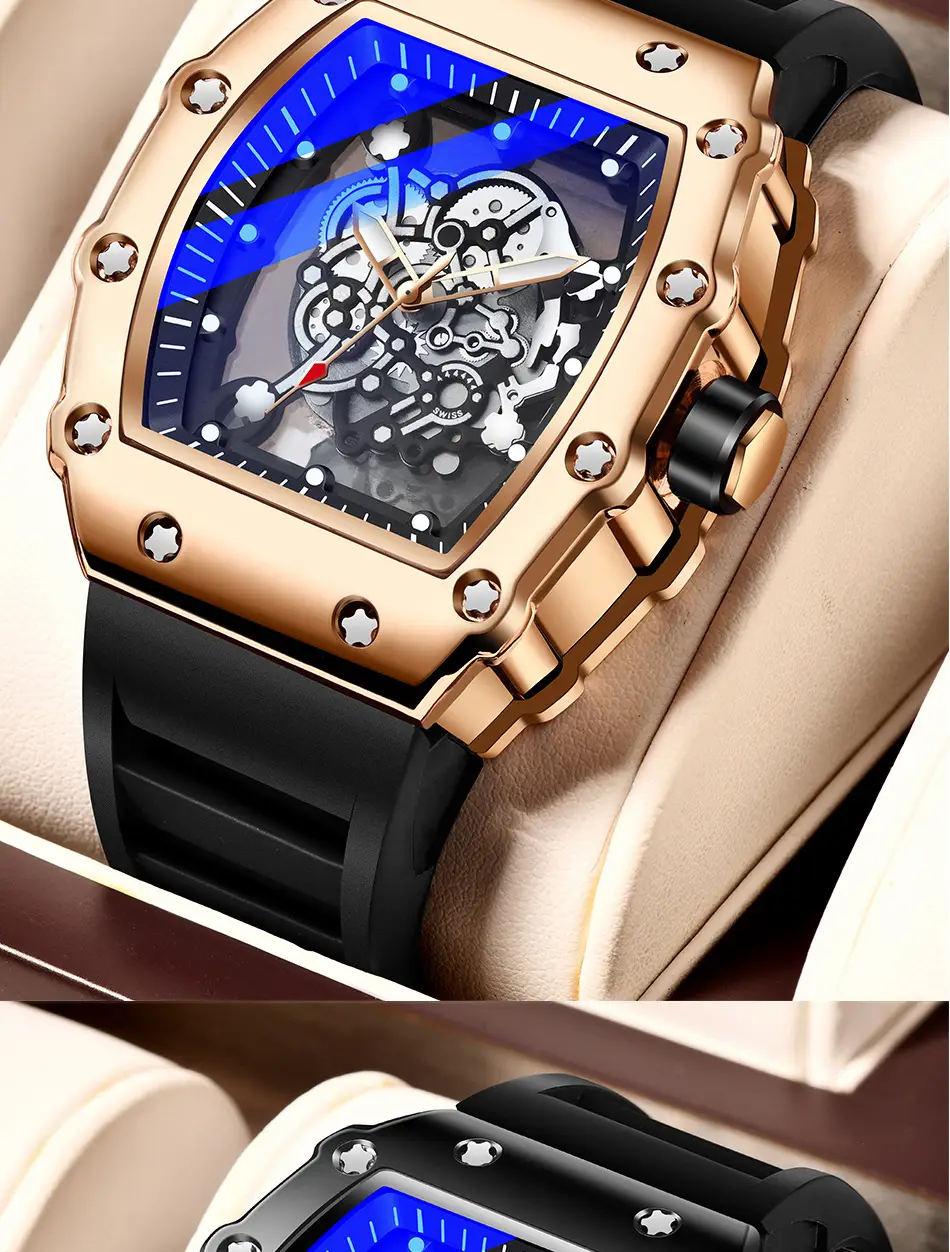 Black Mechanical Watch with Blue LED Dial for Men — feature 6