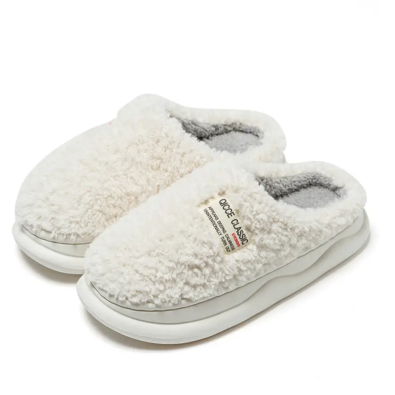 Women Fleece Slippers White Non-Slip Indoor Outdoor - Image 5