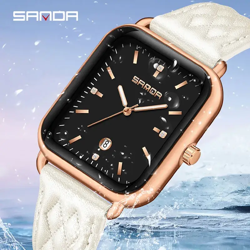 Sanda Square Watch with Leather Strap Waterproof - Image 13