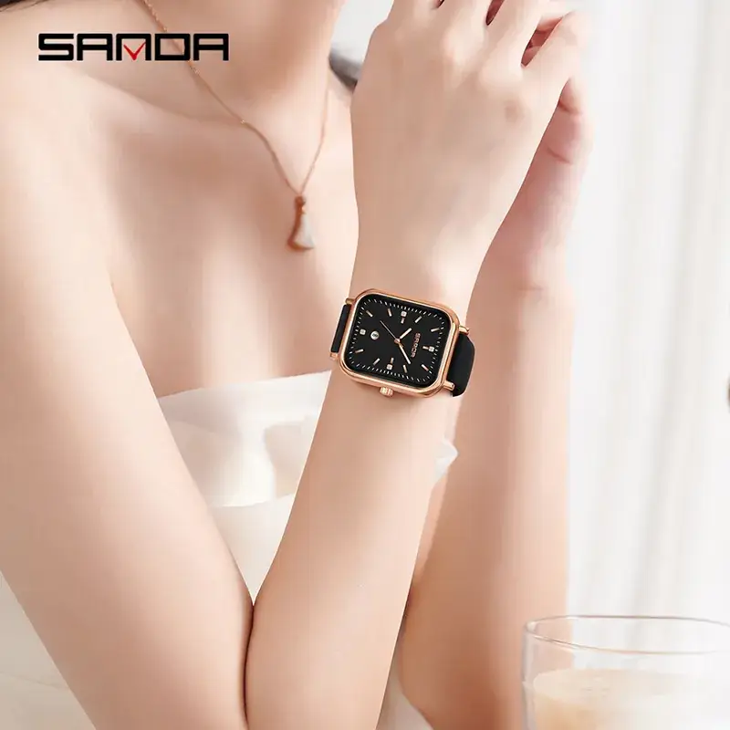 Sanda Square Watch with Leather Strap Waterproof - Image 14