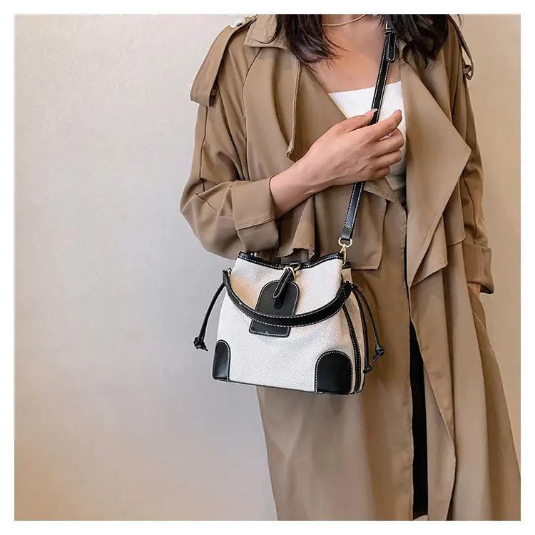 Women Canvas Bucket Bag Red Patchwork Tote — feature 23