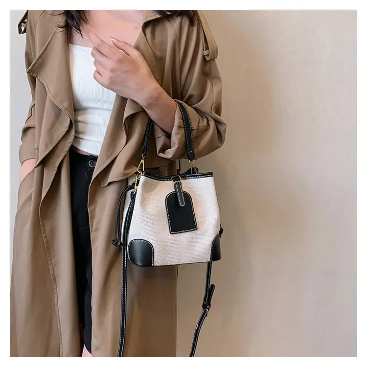 Women Canvas Bucket Bag Red Patchwork Tote — feature 26