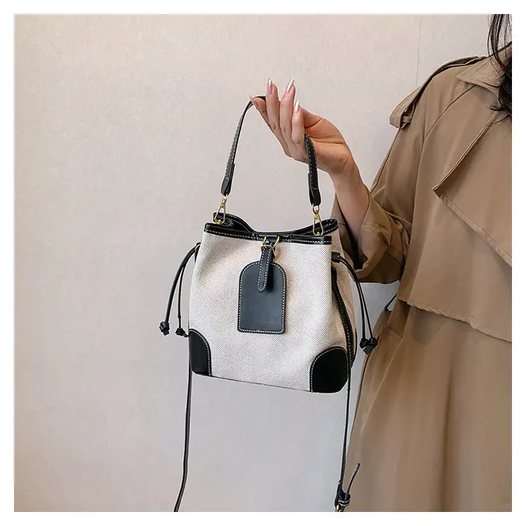 Women Canvas Bucket Bag Red Patchwork Tote — feature 35