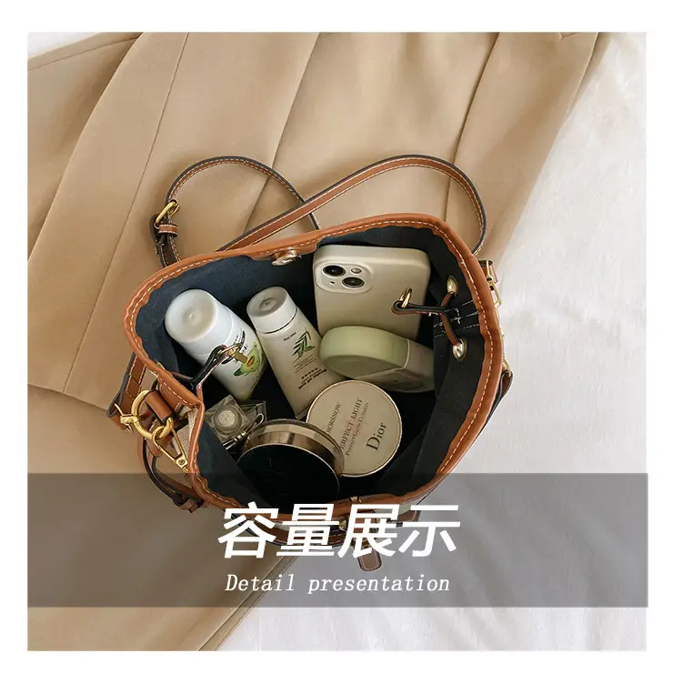 Women Canvas Bucket Bag Red Patchwork Tote — feature 4