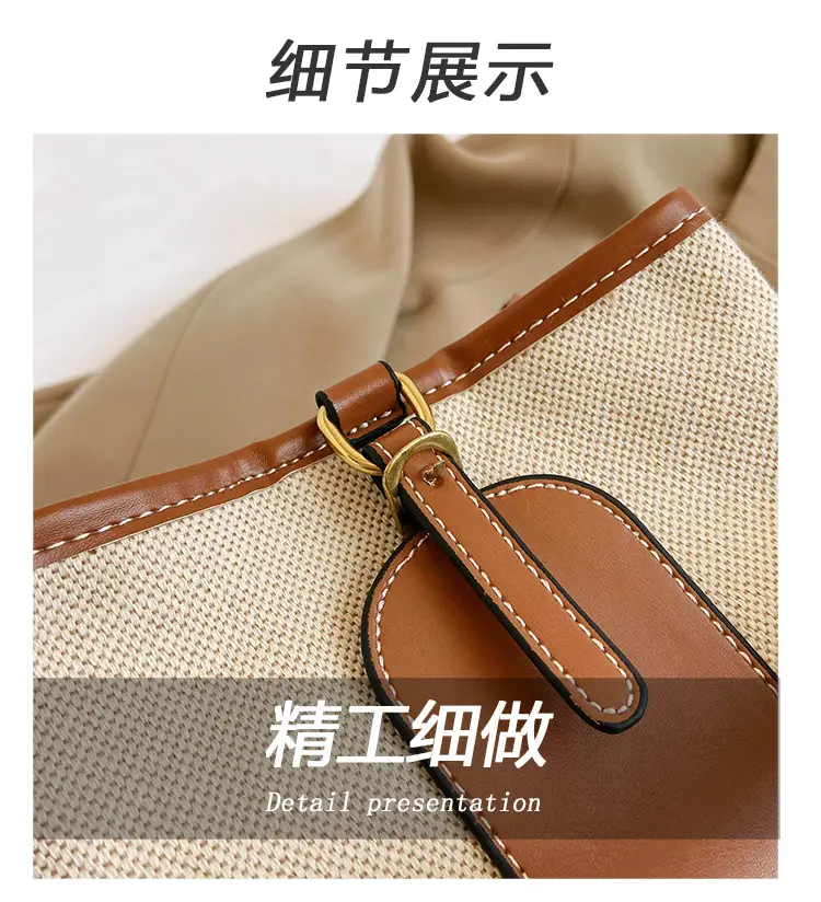 Women Canvas Bucket Bag Red Patchwork Tote — feature 5