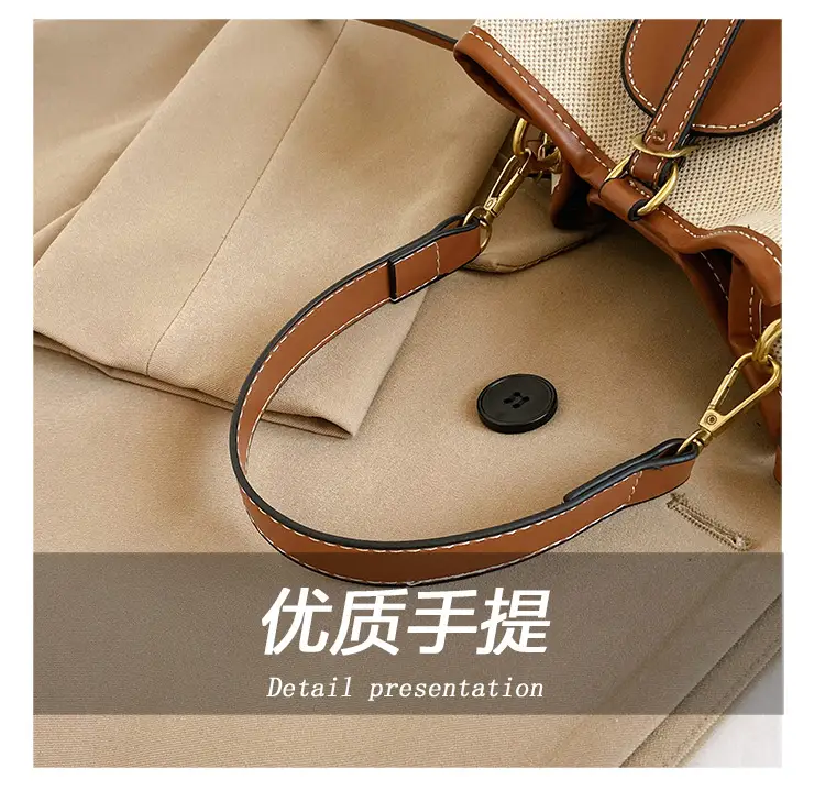 Women Canvas Bucket Bag Red Patchwork Tote — feature 7