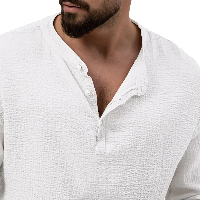 Men's Long Sleeve Button V-Neck T-Shirt Black — feature 14