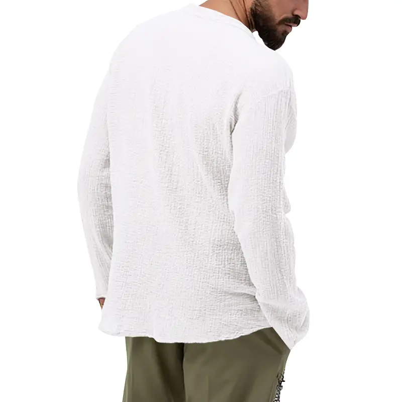 Men's Long Sleeve Button V-Neck T-Shirt Black — feature 15