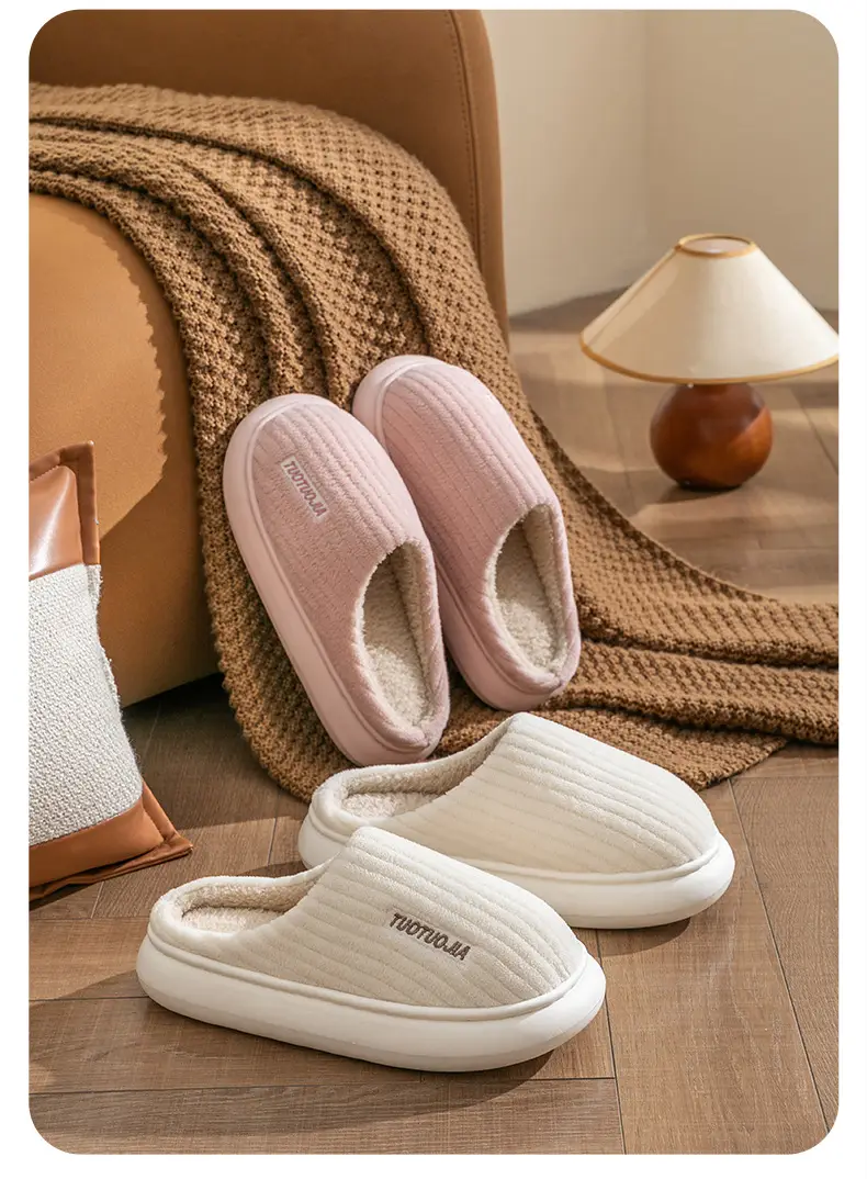 Autumn and Winter New Cotton Slippers for Women, Indoor Home Warm Couple's Plush Thickened Non-Slip Cotton Shoes for Men — feature 13