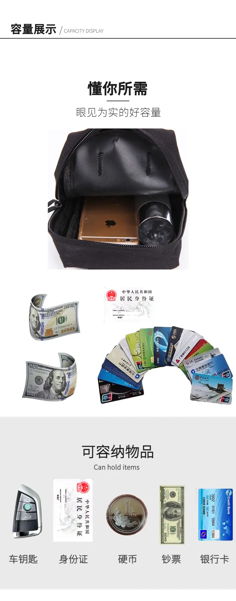 Tactical Mobile Phone Bag Black Zipper Small — feature 3