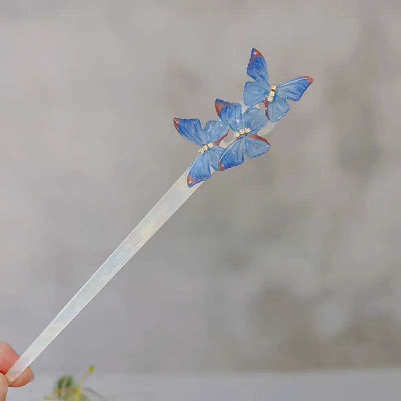 Blue Butterfly Acetic Acid Hairpin for Women