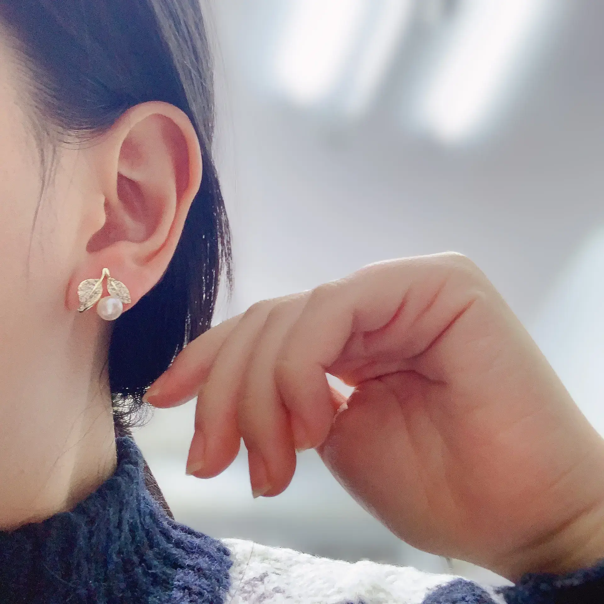 French Style Pearl Leaf Earrings for Women - Image 6