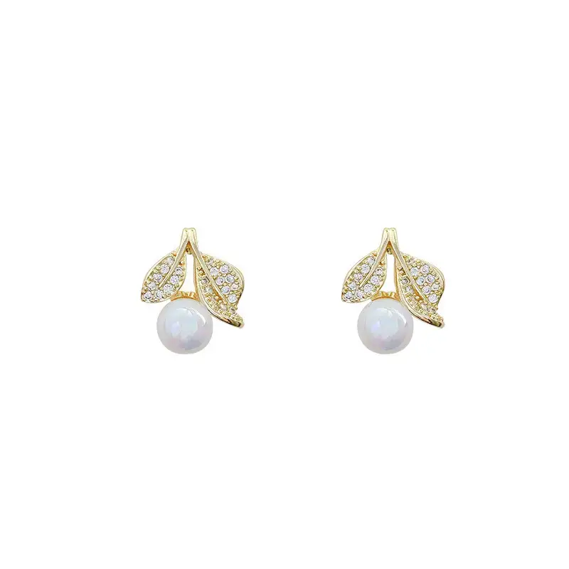 French Style Pearl Leaf Earrings for Women - Image 7