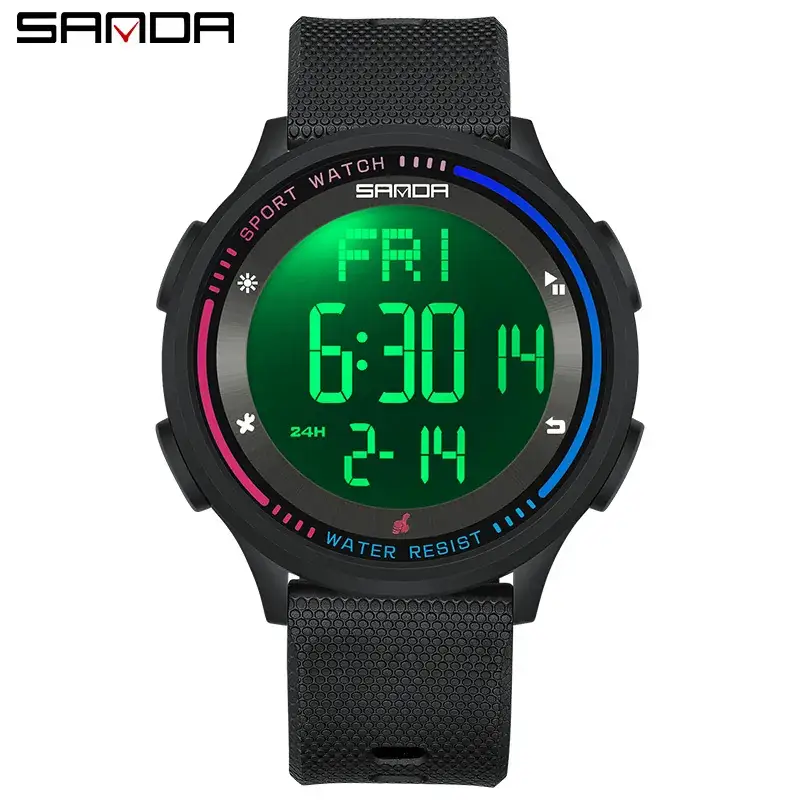 Sanda Ultra-Thin Digital Watch for Men Women Waterproof Multi-Function