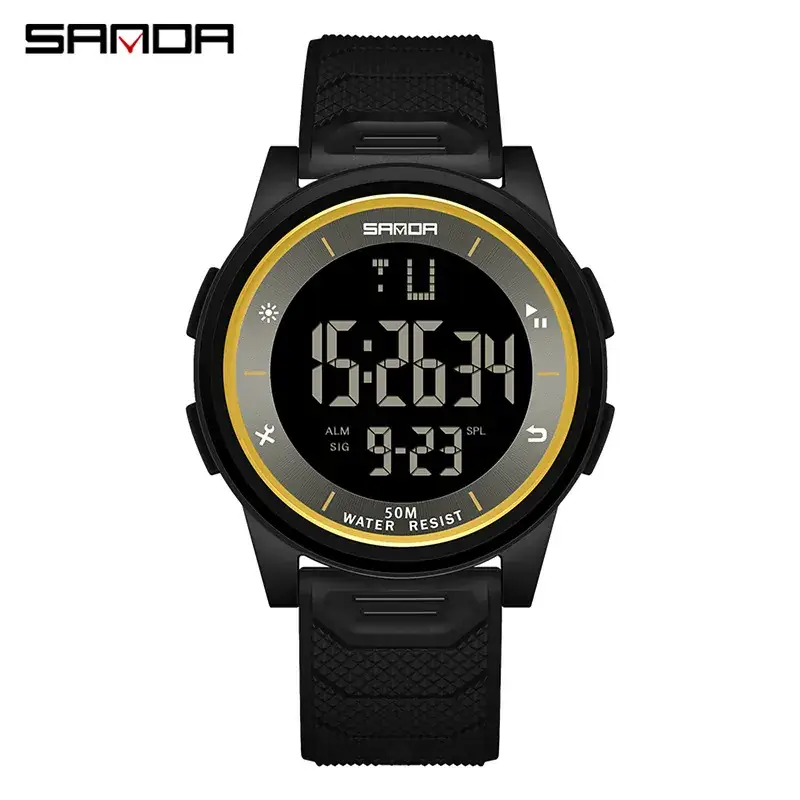 Sanda Ultra-Thin Digital Watch for Men Women Waterproof Multi-Function