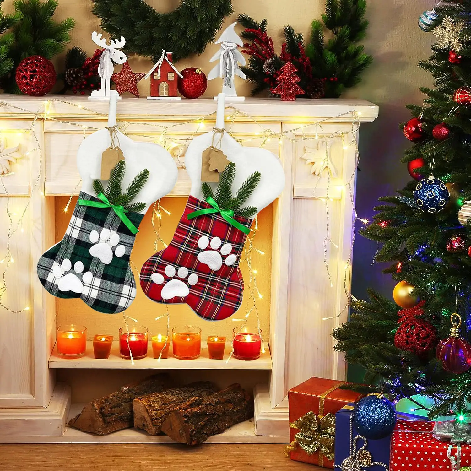 2023 Christmas Bone Socks Plaid Red White — feature 1