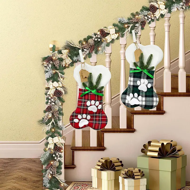 2023 Christmas Bone Socks Plaid Red White — feature 7