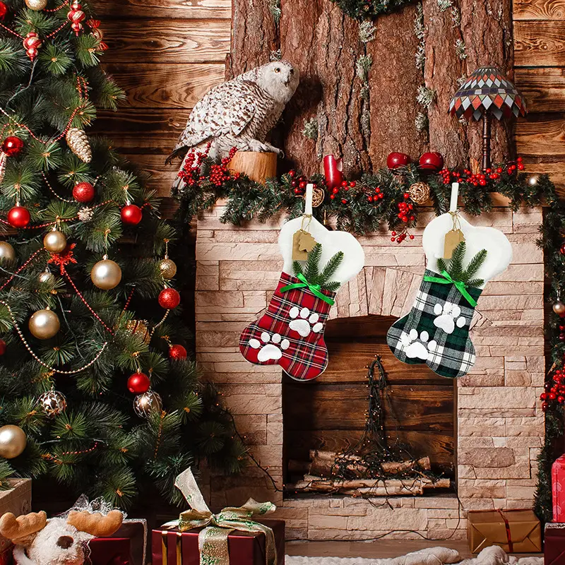 2023 Christmas Bone Socks Plaid Red White — feature 8