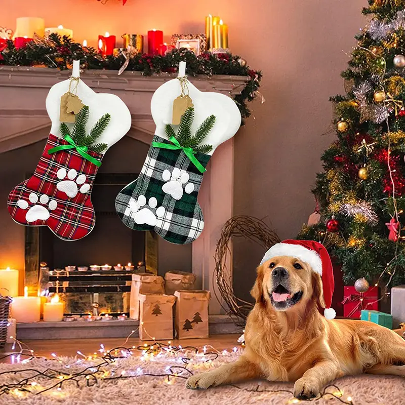 2023 Christmas Bone Socks Plaid Red White — feature 9