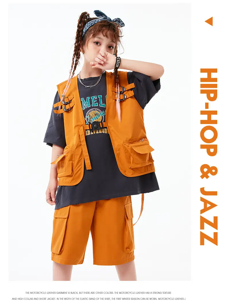 Boys Hip Hop T-Shirt Shorts Set Orange Black — feature 7