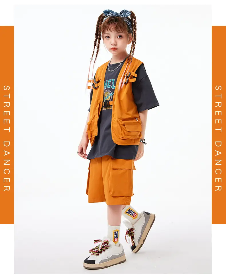Boys Hip Hop T-Shirt Shorts Set Orange Black — feature 8
