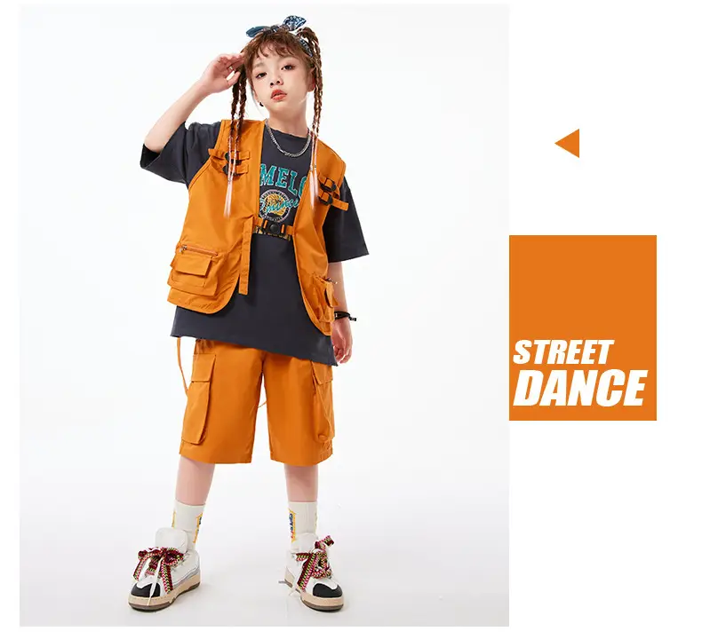 Boys Hip Hop T-Shirt Shorts Set Orange Black — feature 9