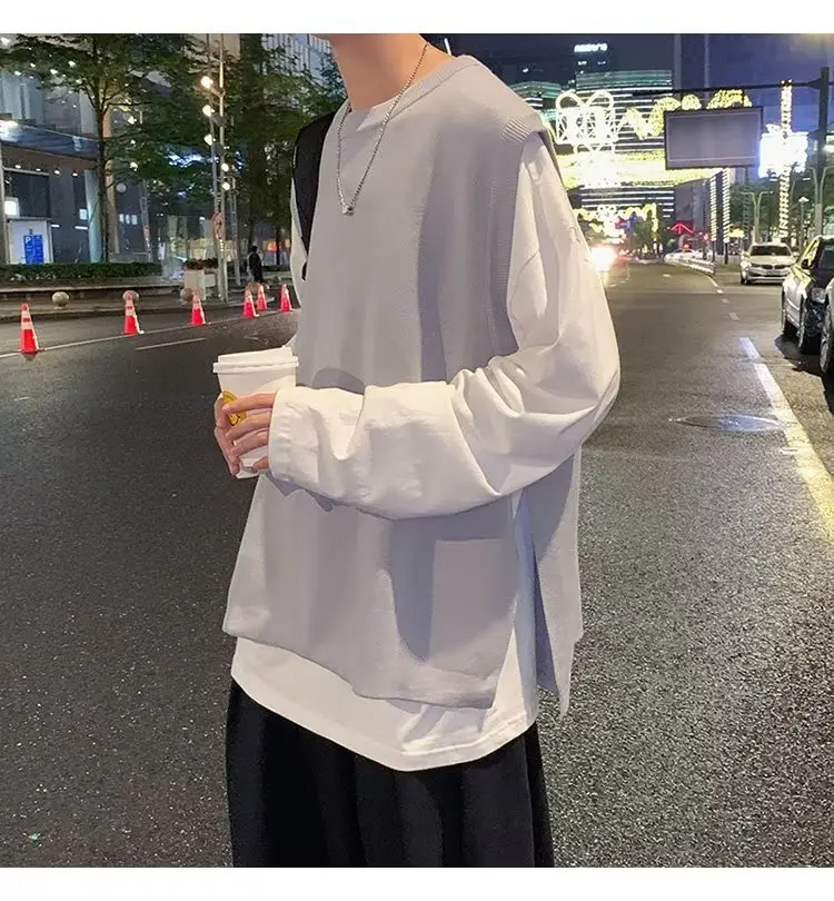 Men's Knitted Sleeveless Vest Navy White Long Sleeve Top — feature 69