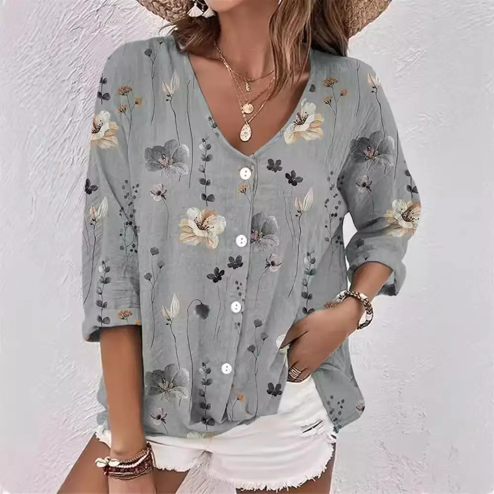 Women V-Neck Button Chiffon Leopard Print Cardigan - Image 8