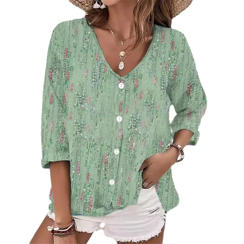 Women V-Neck Button Chiffon Leopard Print Cardigan - Image 11