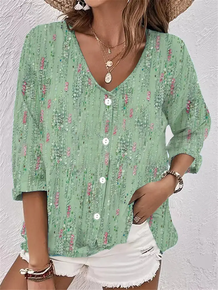 Women V-Neck Button Chiffon Leopard Print Cardigan - Image 2