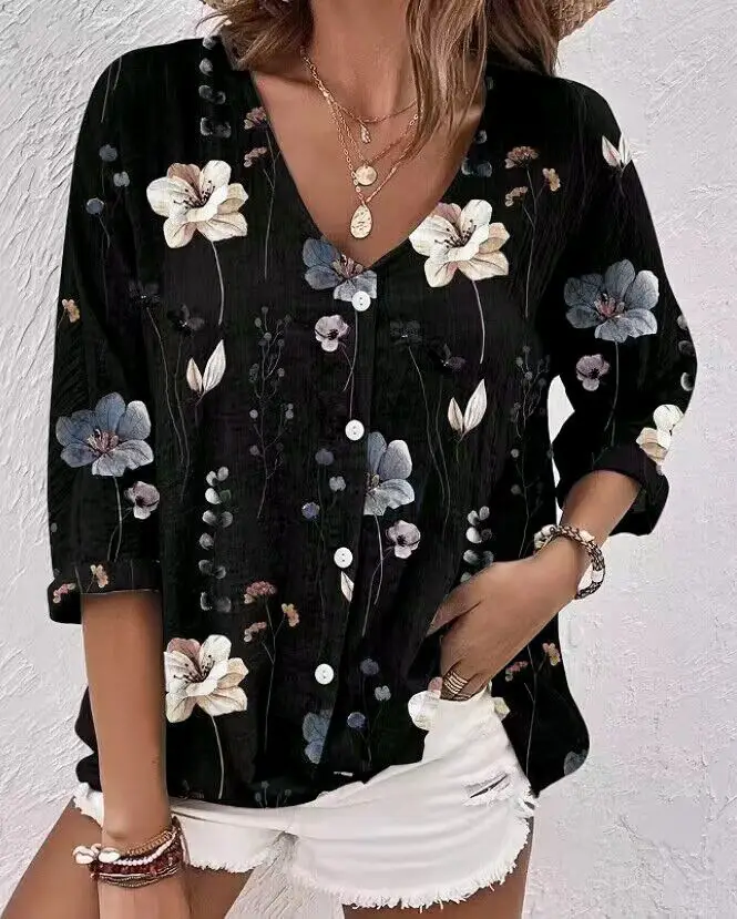 Women V-Neck Button Chiffon Leopard Print Cardigan - Image 6