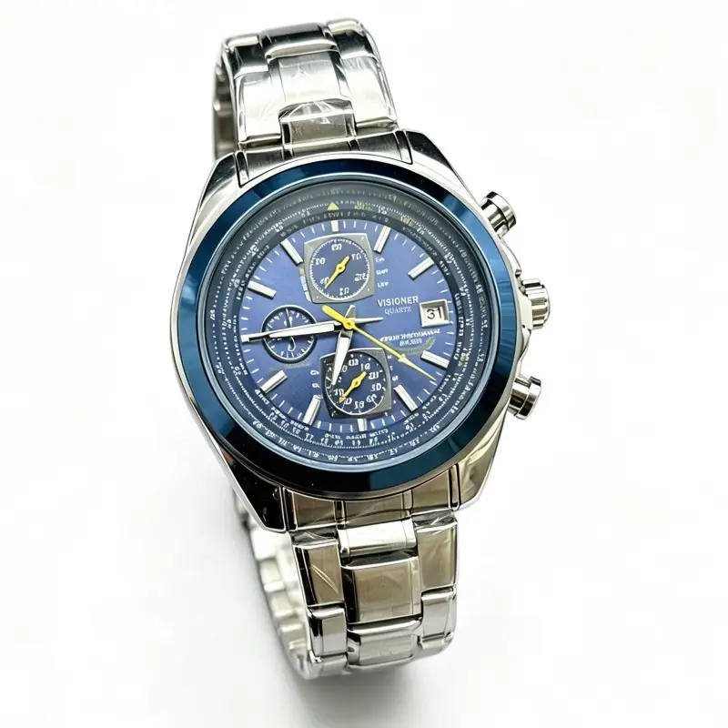 Foreign Trade Cross-Border Popular Brand Men's Watch Wish Aliexpress Watch Blue Angel Steel Band Six-Hand Quartz Watch for Men