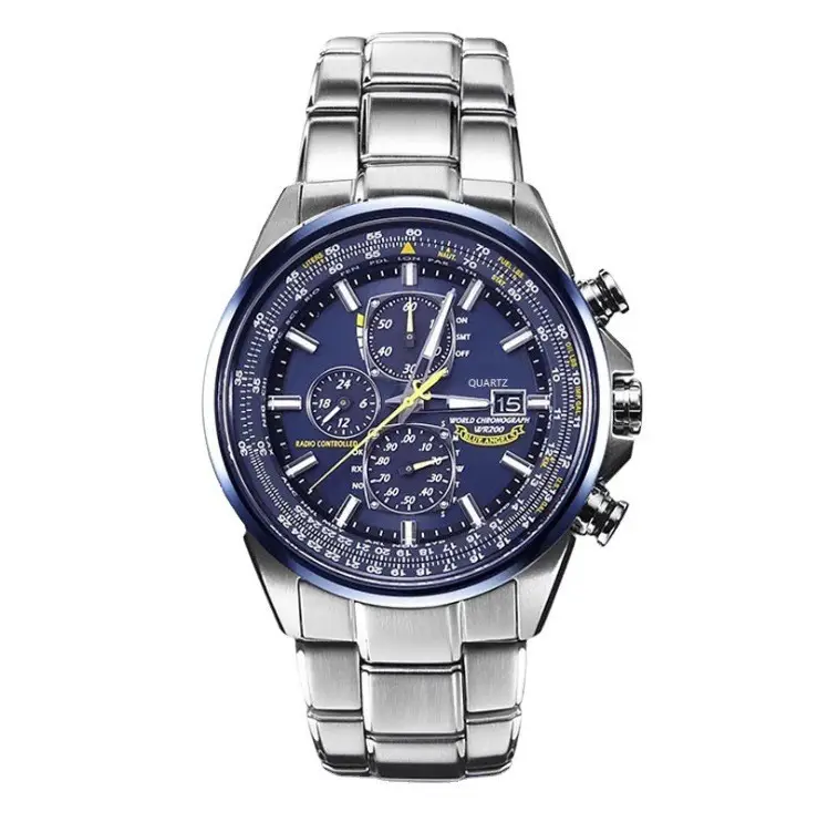 Foreign Trade Cross-Border Popular Brand Men's Watch Wish Aliexpress Watch Blue Angel Steel Band Six-Hand Quartz Watch for Men