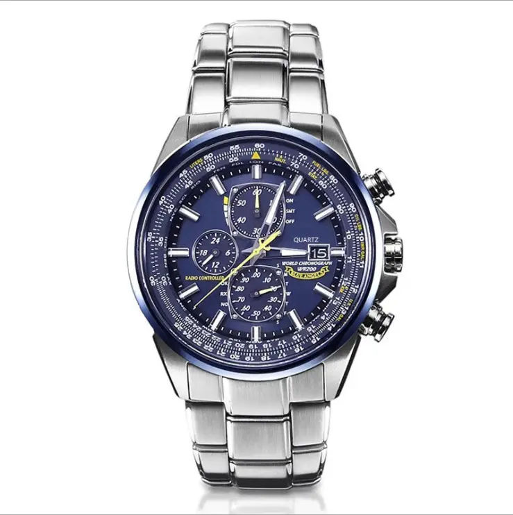 Foreign Trade Cross-Border Popular Brand Men's Watch Wish Aliexpress Watch Blue Angel Steel Band Six-Hand Quartz Watch for Men